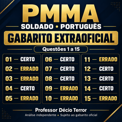 Gabarito Extraoficial PM MA 2026: Português Comentado (Soldado, Cebraspe)